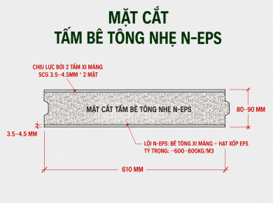 Mặt Cắt Tấm Bê Tông Nhẹ EPS: Khám Phá Cấu Tạo Chi Tiết Bên Trong Và Khả Năng Chịu Lực.