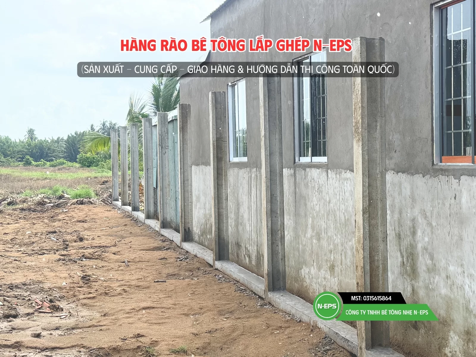 Dự án hàng rào lắp ghép N-EPS tại Long An với chiều cao 2.44m và chiều dài 200m, ứng dụng cấu kiện đúc sẵn giúp thi công nhanh, đồng bộ và đảm bảo độ bền ổn định cho công trình.  ✔ Dòng kết album  Giải pháp hàng rào lắp ghép N-EPS tại Long An quy mô 200m mang lại hiệu quả thi công nhanh, kết cấu chắc chắn và tối ưu chi phí xây dựng cho công trình hiện đại.