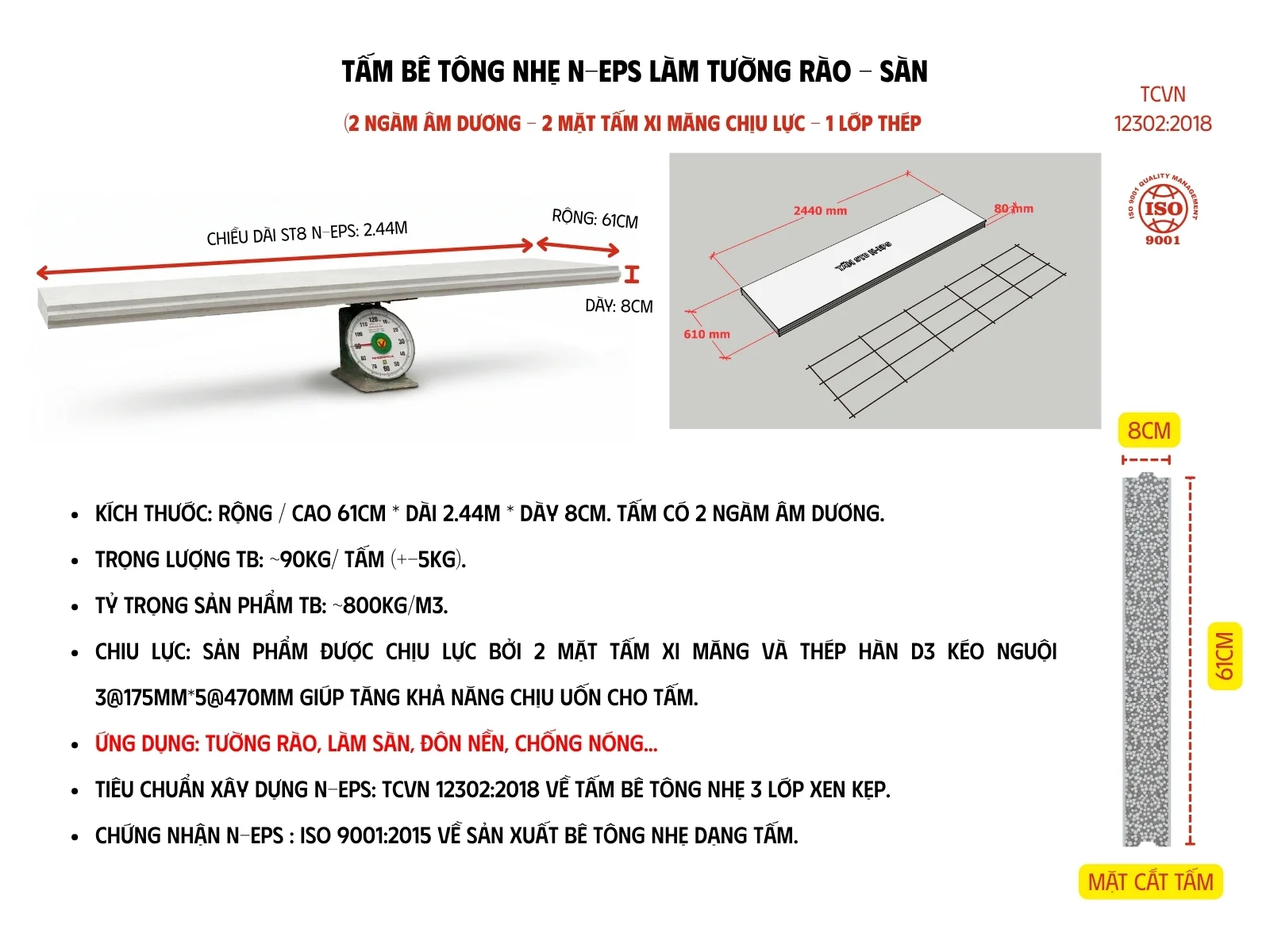 Cấu tạo tấm bê tông nhẹ ST8