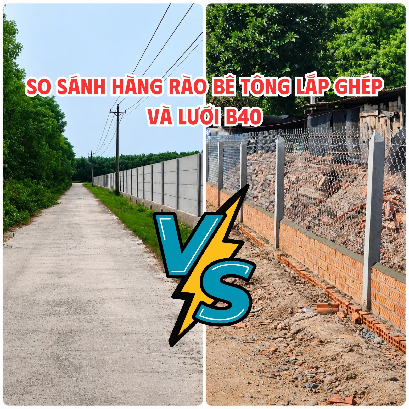 So sánh hàng rào bê tông lắp ghép và lưới B40 về độ bền