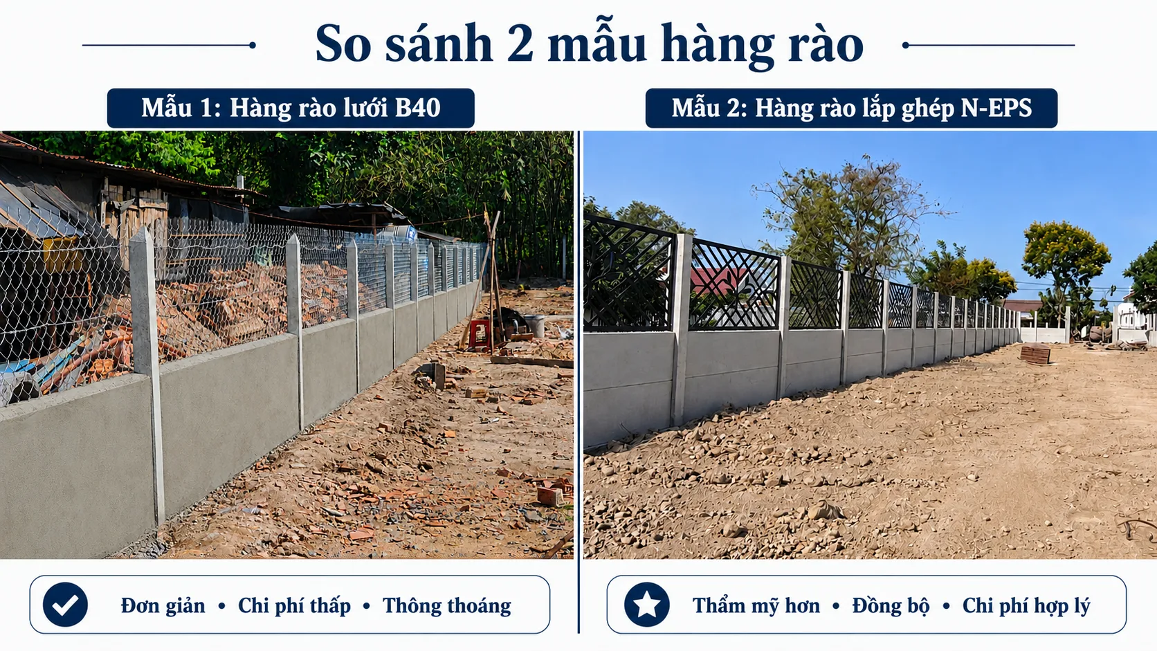 So sánh hàng rào bê tông lắp ghép và lưới B40 về độ bền