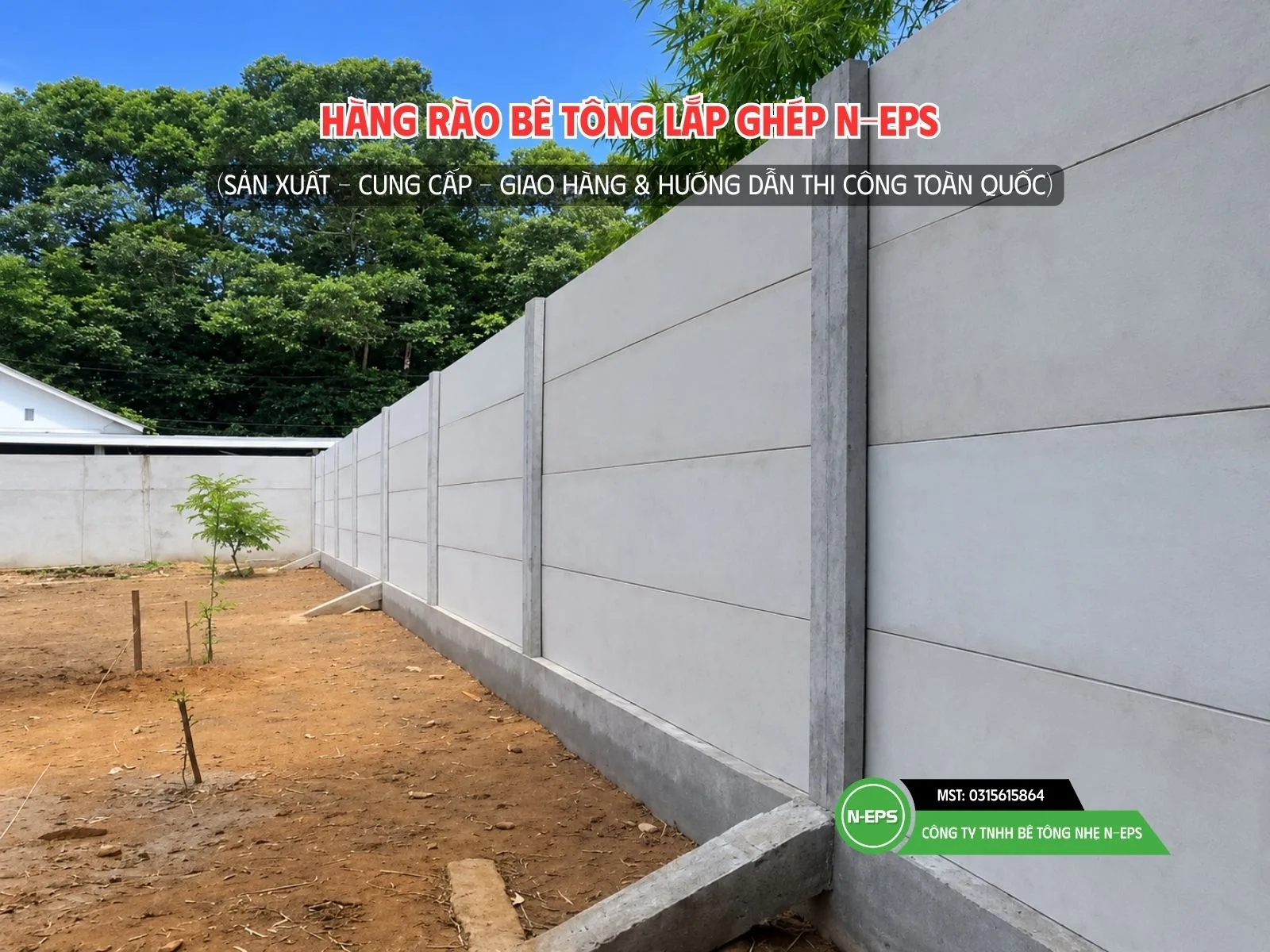Hàng rào lắp ghép cao 2m44 có đà kiềng