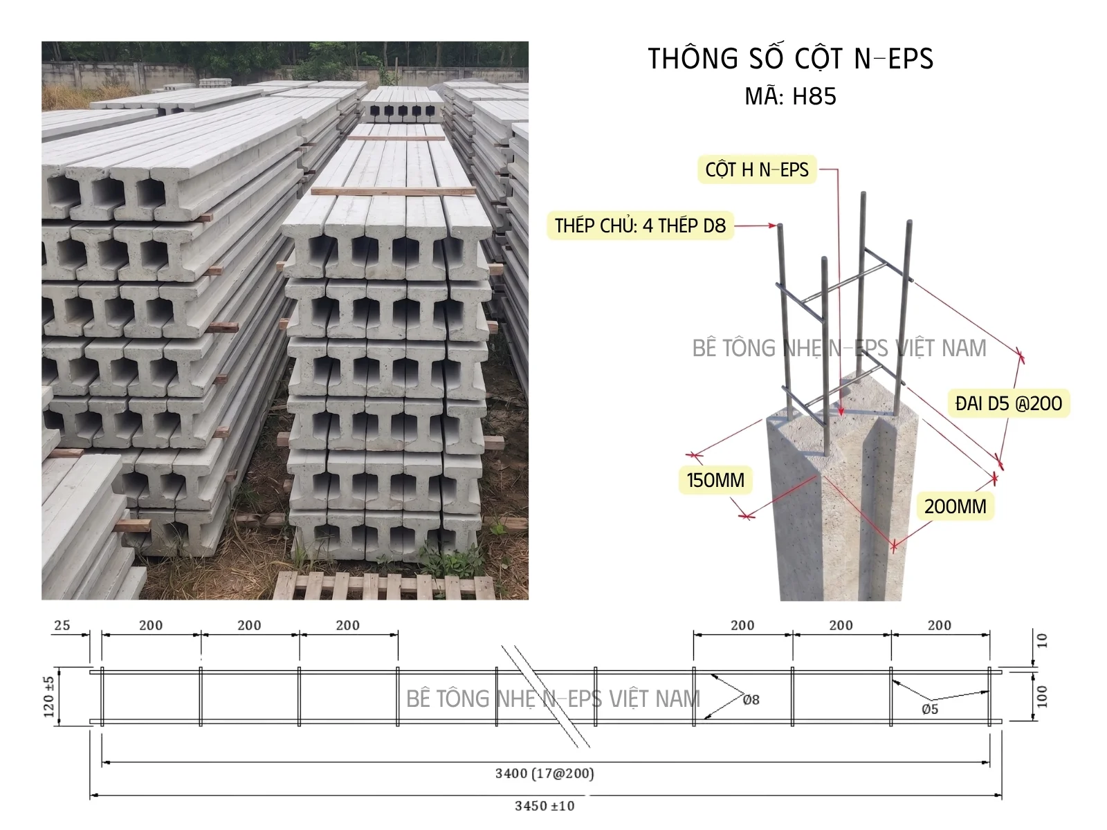 Cột hàng rào lắp ghép H85